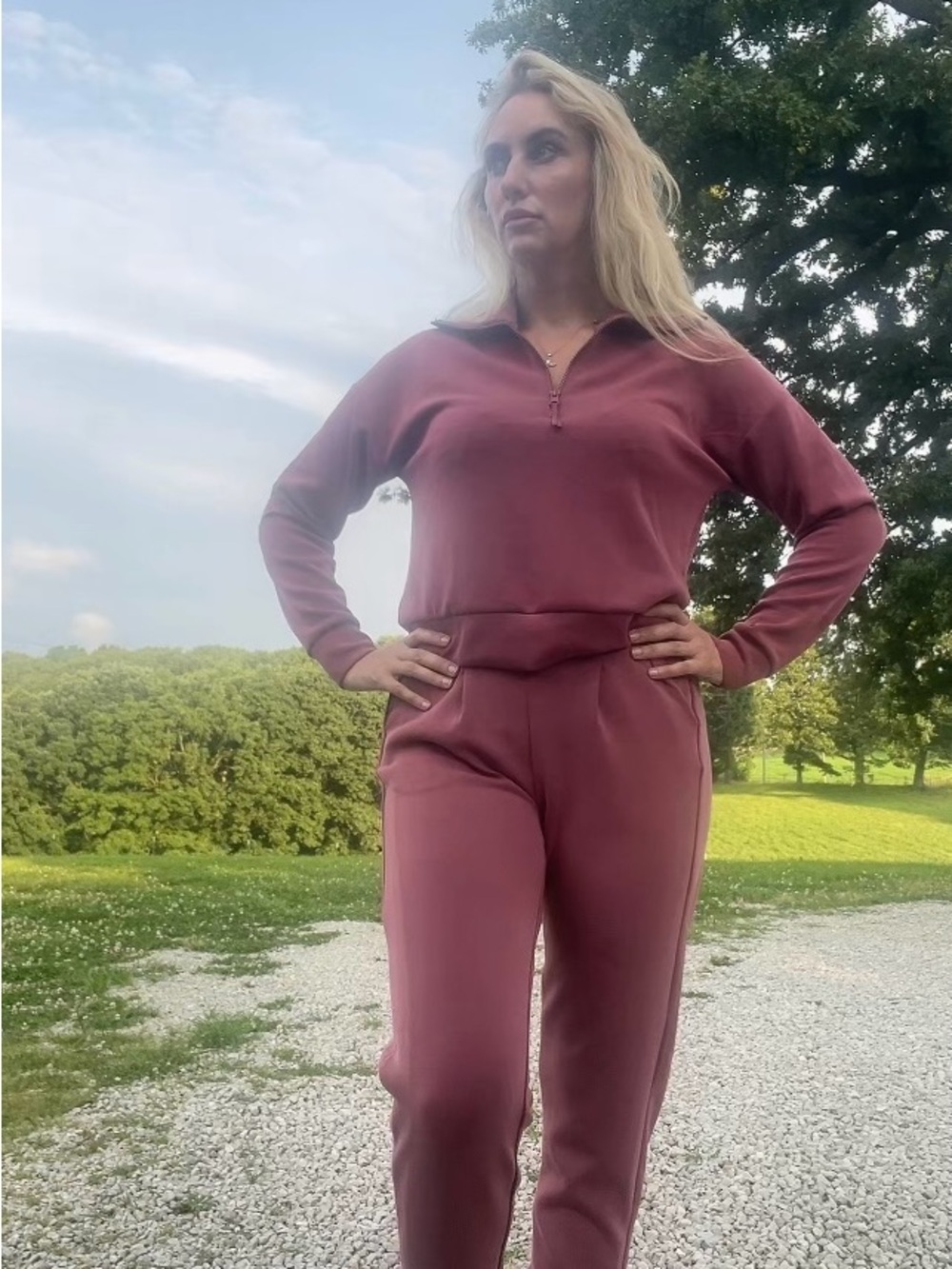 Avia Women's Dusty Rose Zip-Front Jogger Set